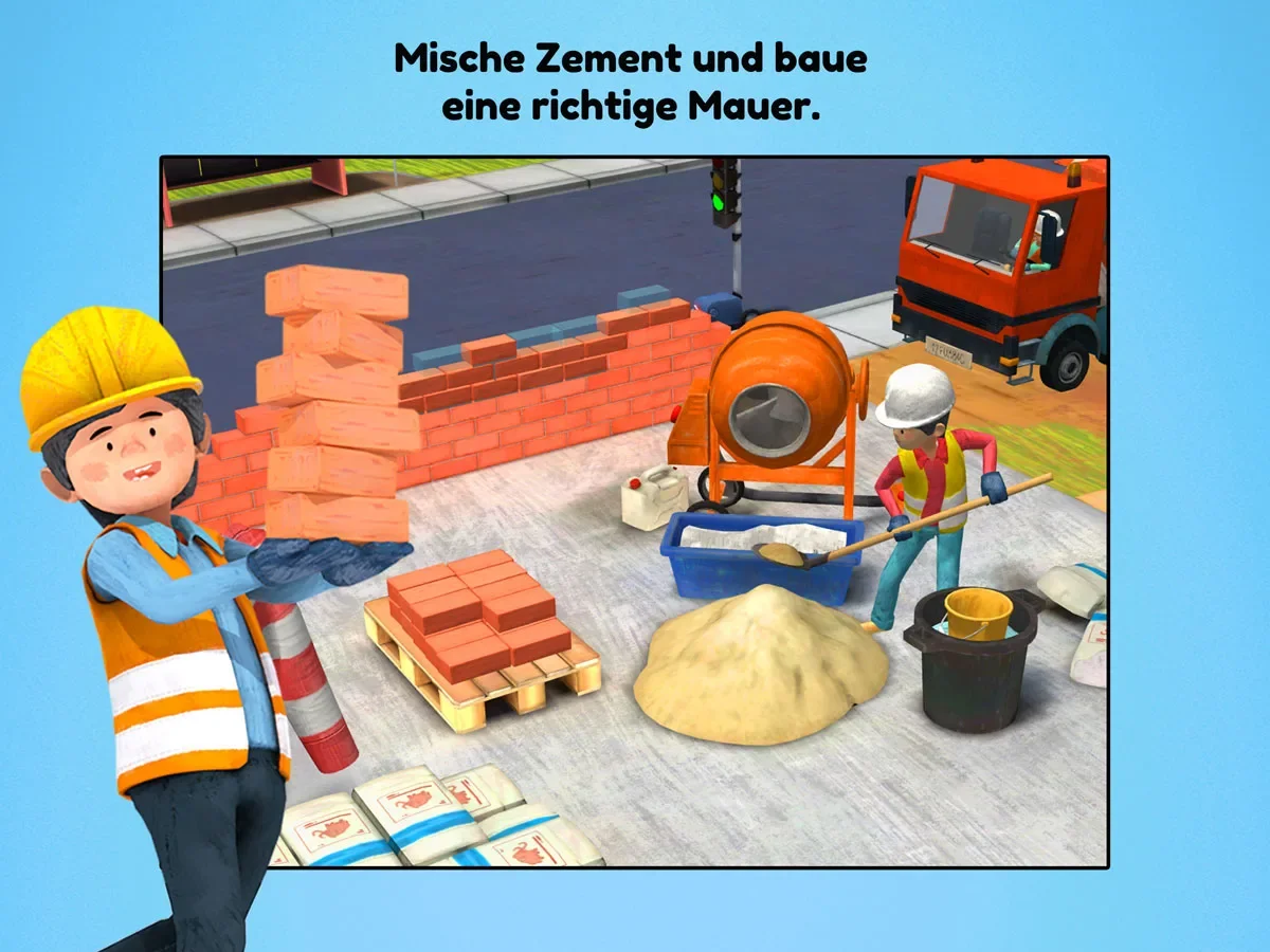 Kleine Bauarbeiter 3D Kinder Spiele App – Mische Zement und baue eine richtige Mauer