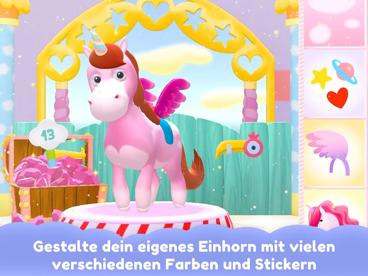 Einhorn Glitzerglück 3D Kinder Spiele App – Gestalte dein eigenes Einhorn mit vielen Farben und Stickern