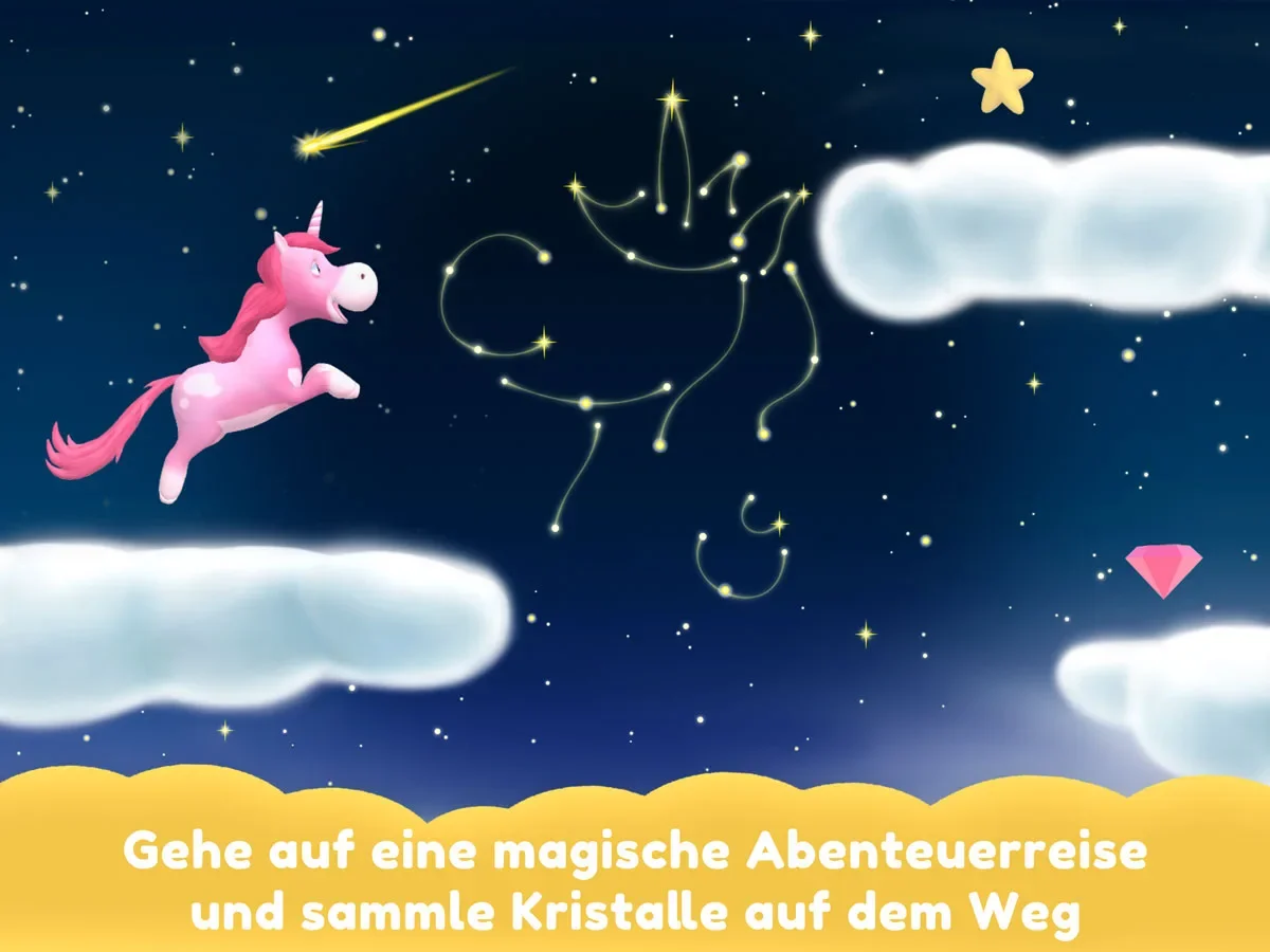 Einhorn Glitzerglück 3D Spiele App für Kinder – Gehe auf ein magisches Abenteuer und sammle Kristalle