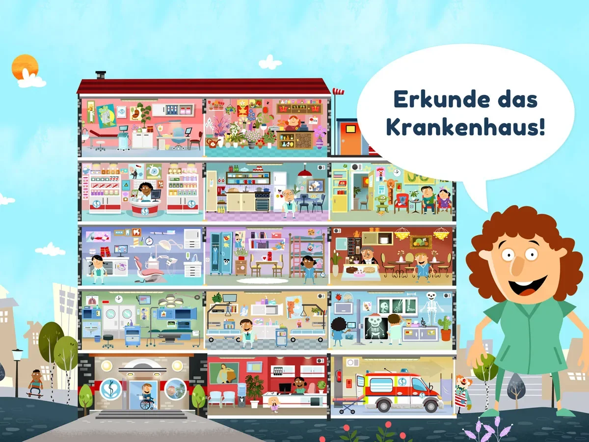 Kleines Krankenhaus Kinder App – erkunde das Krankenhaus-Gebäude