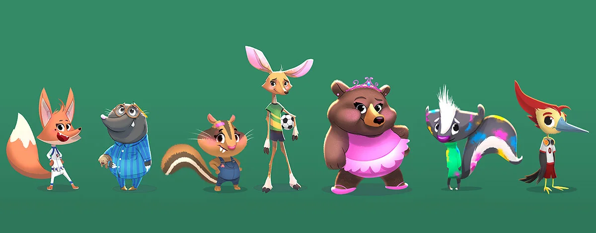 Ein Ensemble farbenfroher Tierfiguren
